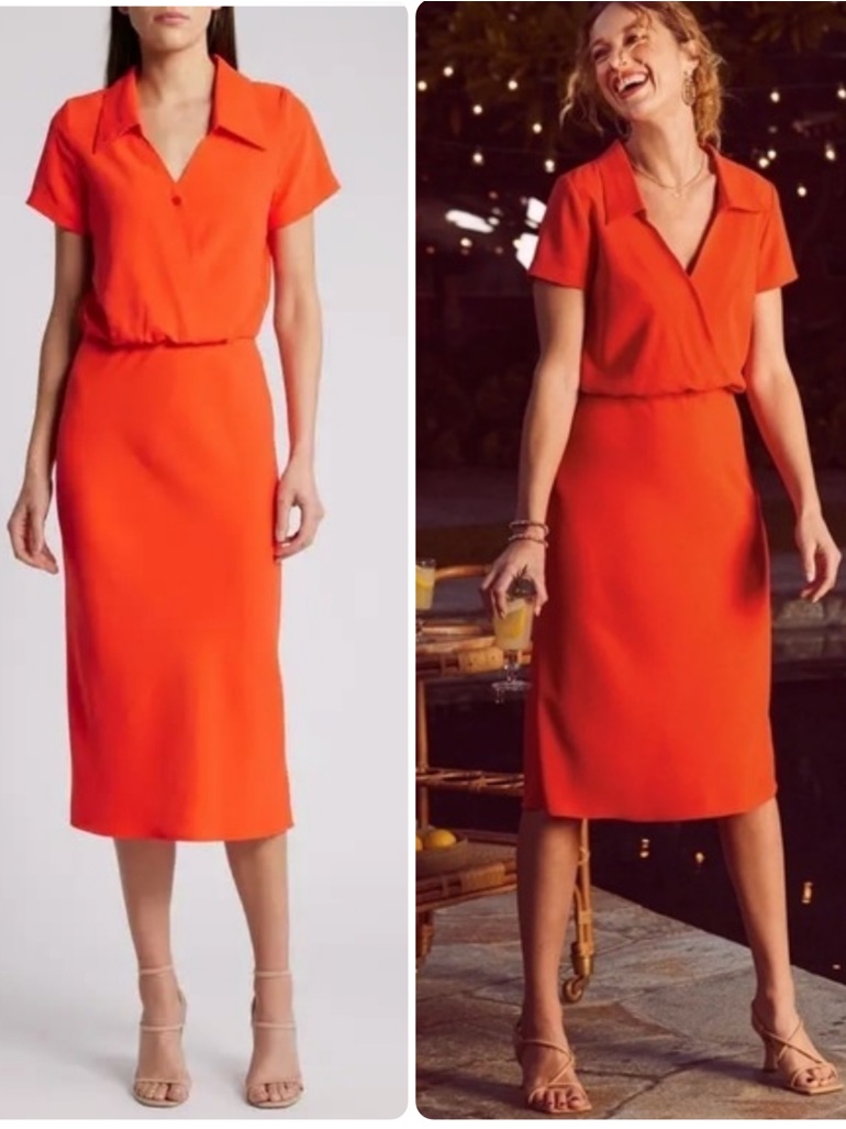 Amanda Uprichard Reya Collared Sheath V-Neck Short-Sleeve Midi Dress Nwt $238